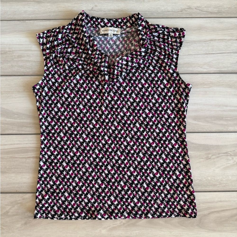 Evan Picone Abstract Floral Top Grey Medium NWOT